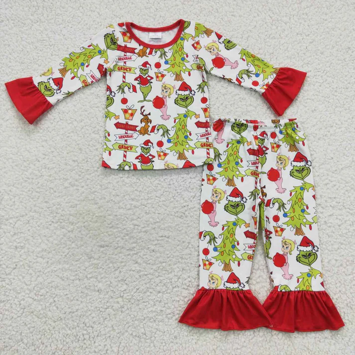 Girls Boys Green Face Rompers Pants Pajamas Sets