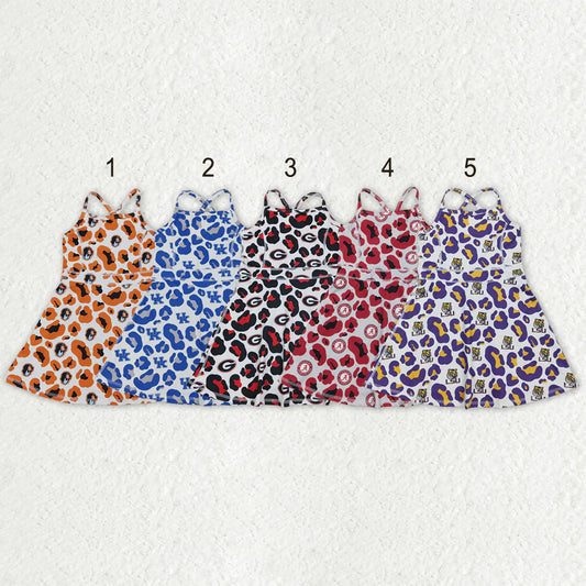 3.20 RST Sibling Baby Girls Strap Leopard Team Yoga Active Short Team Knee Length Dresses