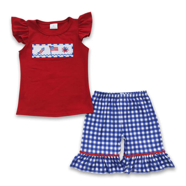 RTS Sibling Flag top shorts girls 4th of july clothing