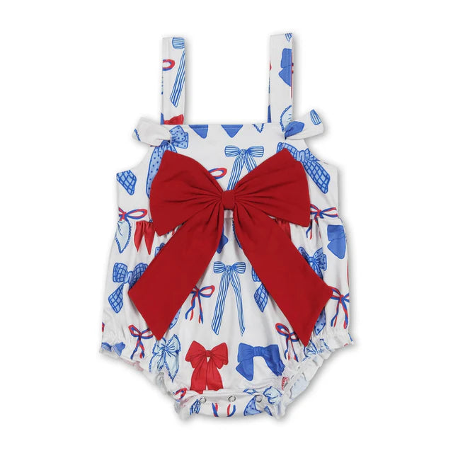 RTS Sibling Stars strap red bow baby girls 4th of july romper
