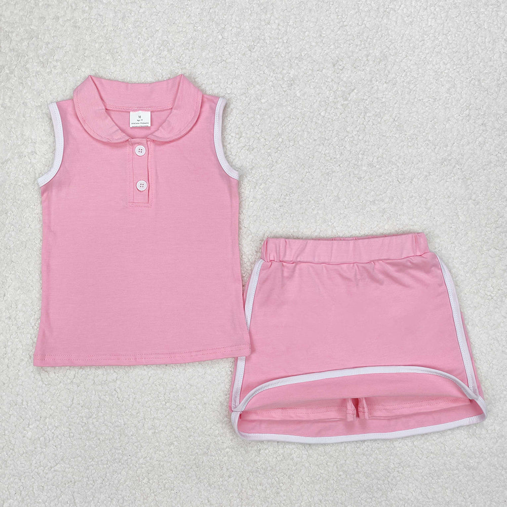 GSD1975Pink Cotton Sleeveless Polo Shirt Skirt Set for Girls Kids' Matching Clothing Outfit