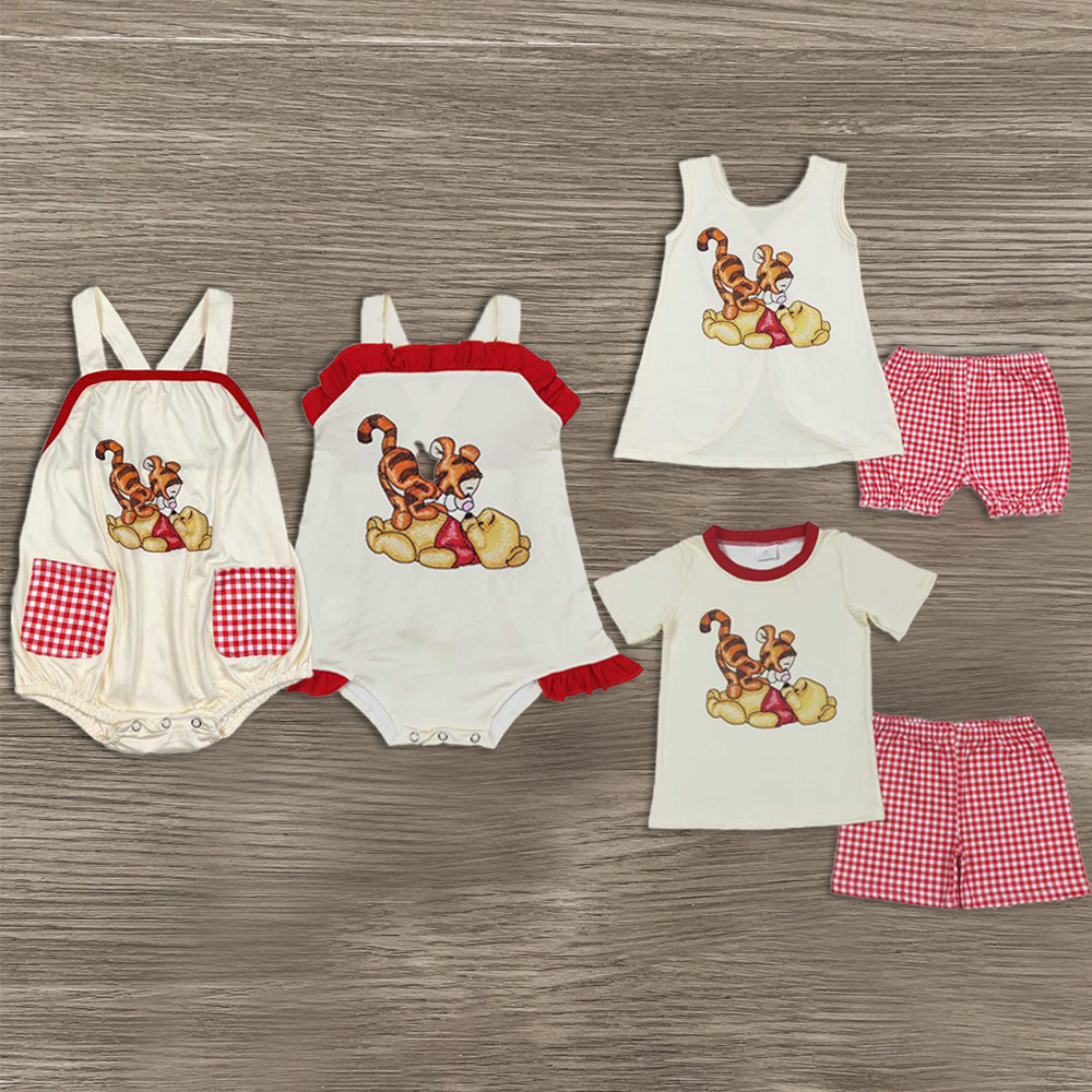 6.04   New Rts No Moq 8-9 Days By Air Arrived it Boys Plaid Shorts And Bear Top Short Sleeve Outfit Children's Clothing Set