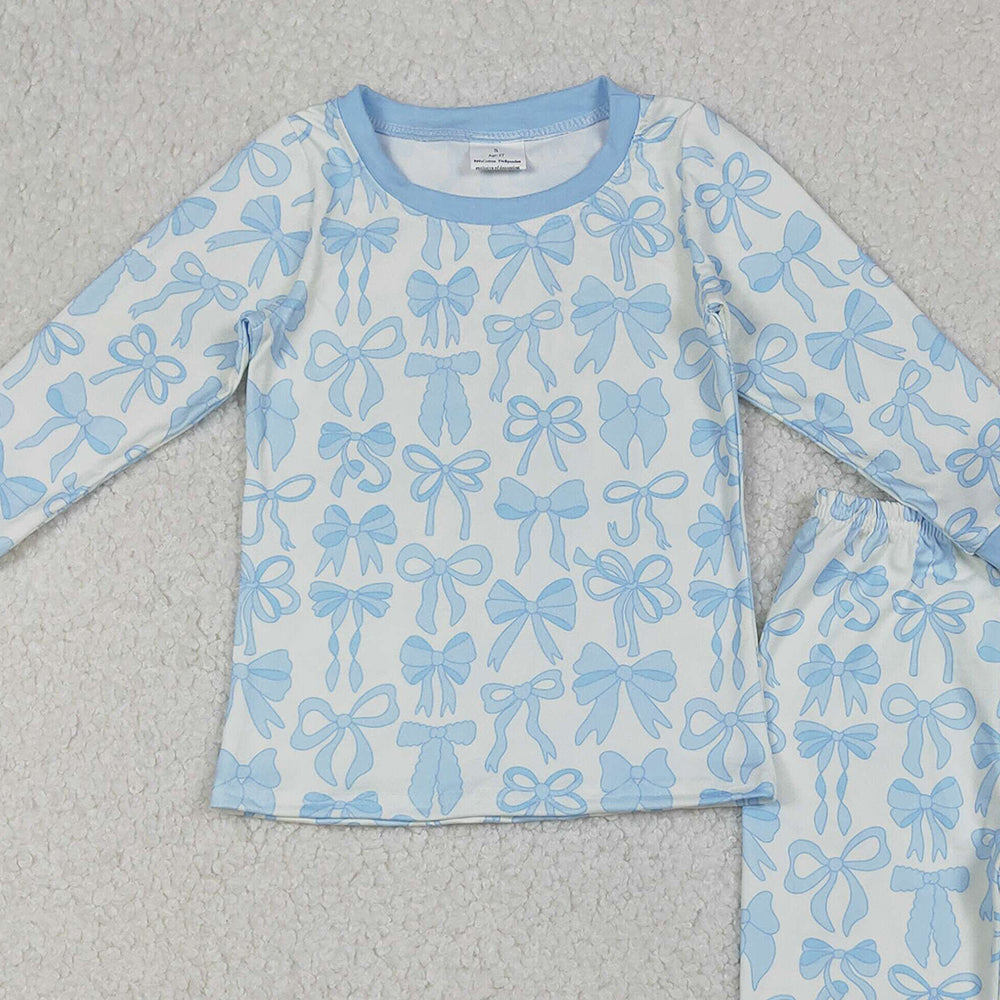 RTS NO MOQ （In stock）GLP2724  Baby Girls Winter Outfits Light Blue Long Sleeve Pajamas for Girls Kids Girls