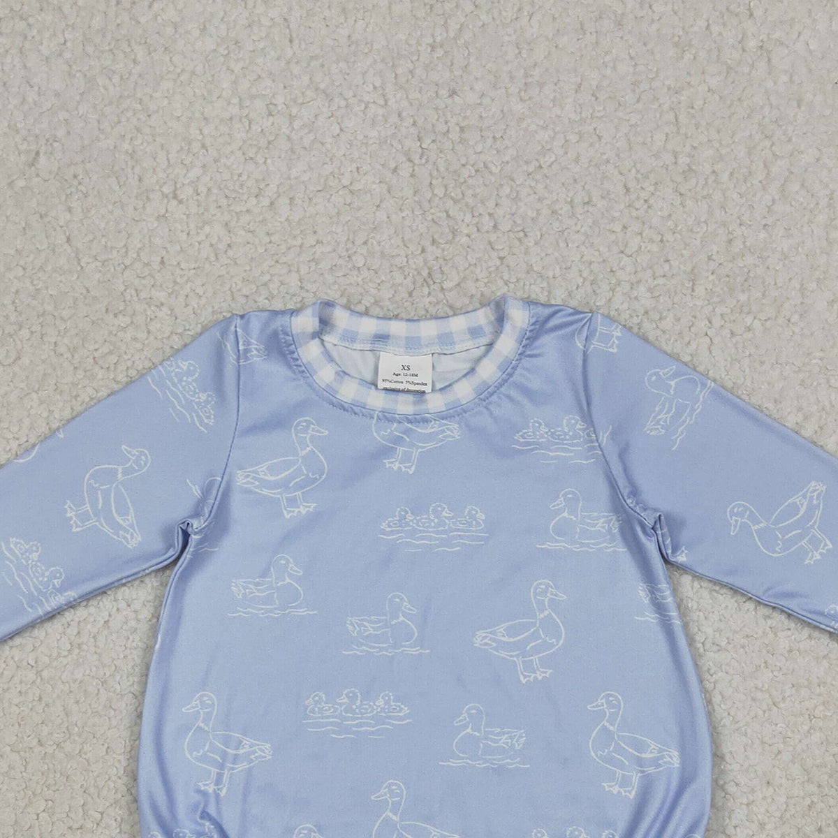 4.2 LR2969 RTS NO MOQ （In stock) Long sleeves light blue duck baby boys romper