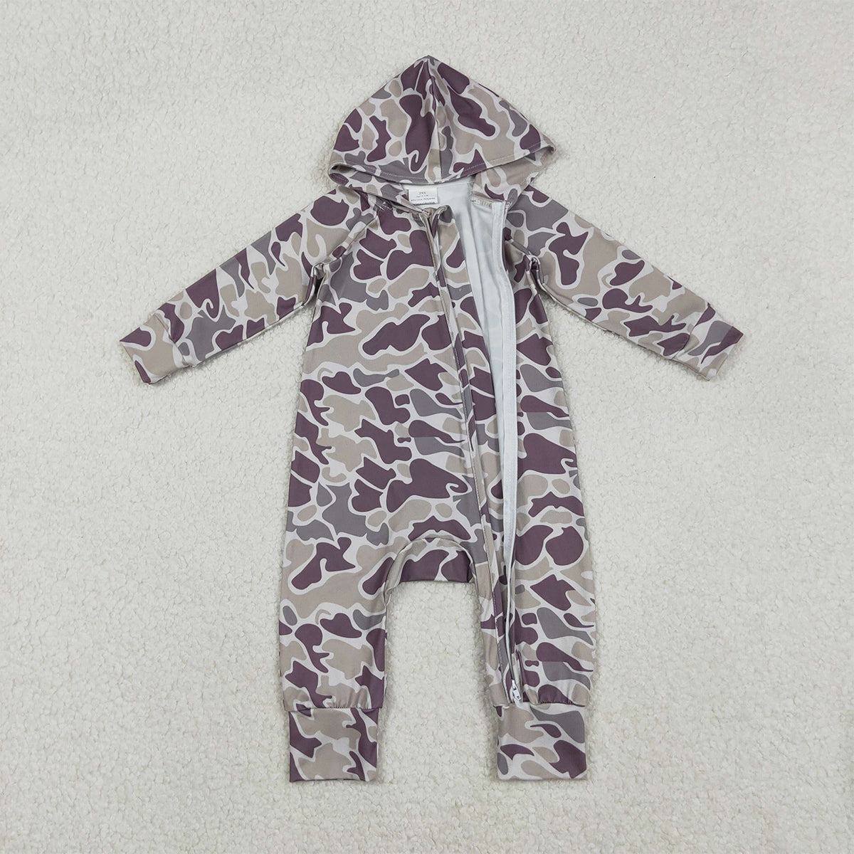 11.12 RTS NO MOQ （In stock）LR2811 Baby Boys Southern Grey Camo Hoodie Two Way Converbitle Rompers