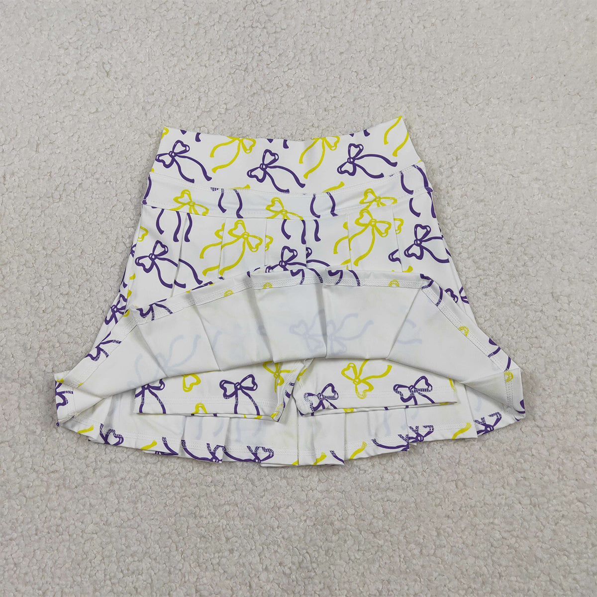 1.20 RTS NO MOQ （In stock）GLK0212 Baby Girls Summer Shorts Baby Girls Purple Yellow Bows Yoga Active Pleated Skirt Shorts Bottom