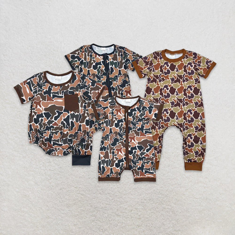 New Rts No Moq 8-9 Days By Air Arrived it Camo Baby Boy Zipper Sleepers Short Sleeves Comfortable Soft Material Infant Clothing