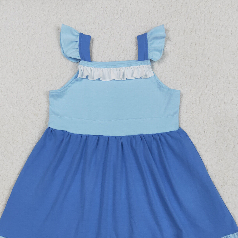 GSD2393RTS NO MOQ Baby Girls Summer Dress  baby girl clothes blue flying sleeve dress