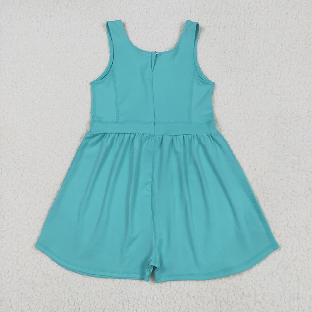 SR3023 RTS NO MOQ Baby Girls Summer Yoga Jumpsuits Baby Girls Active Waer Blue Yoga Jumpsuit