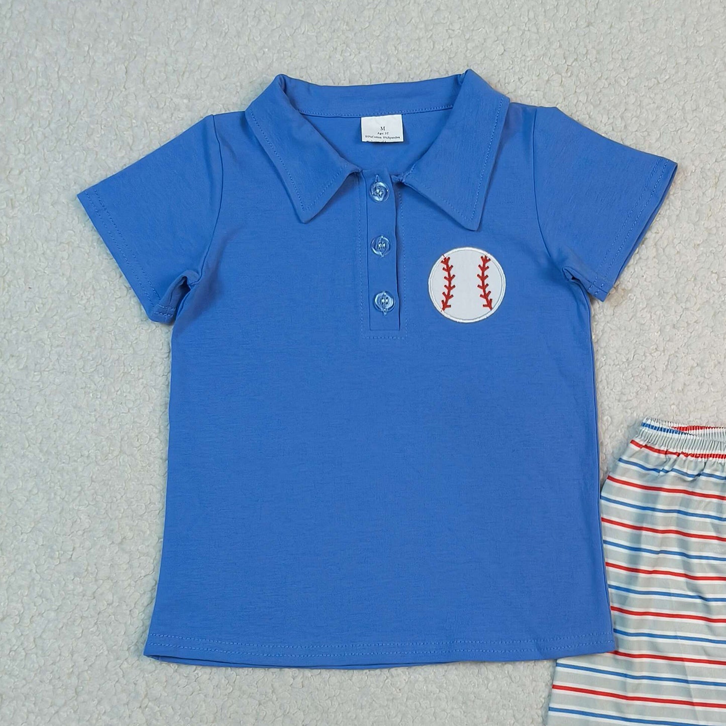 BSSO1877 RTS NO MOQ （In stock ）Short sleeves baseball embroidery polo top shorts boys outfits