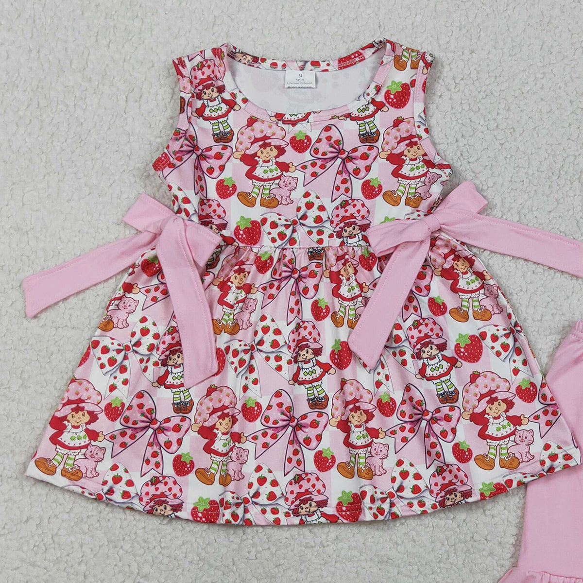 3.28 RTS NO MOQ （In stock）GSSO3104 Sleeveless strawberry bow tunic ruffle shorts girls outfits