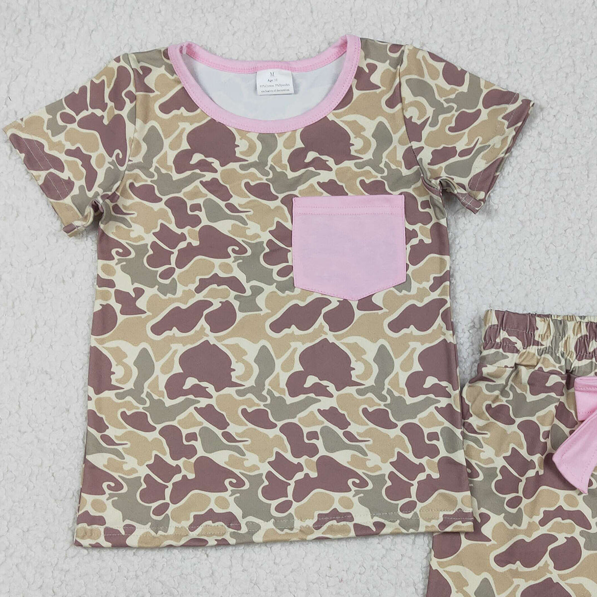 12.30 RTS NO MOQ （In stock）GSSO2994 Baby Girls Southern Khaki Camo Pocket Top Shorts Pajamas Sets