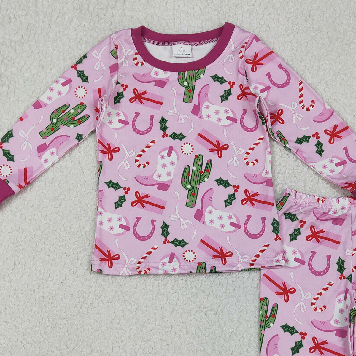 11.3 RTS NO MOQ （In stock）GLP1783 Baby Girls Christmas Western Boots Cactus Pajamas Clothes Sets