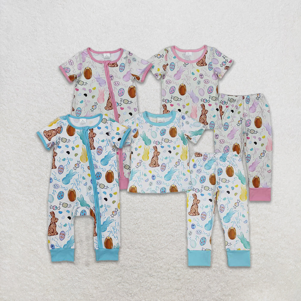 4.26 RTS NO MOQ Kids Boys Blue Short Sleeve Bunny Eggs Easter Pajamas Comfortable Sleepwear for Children