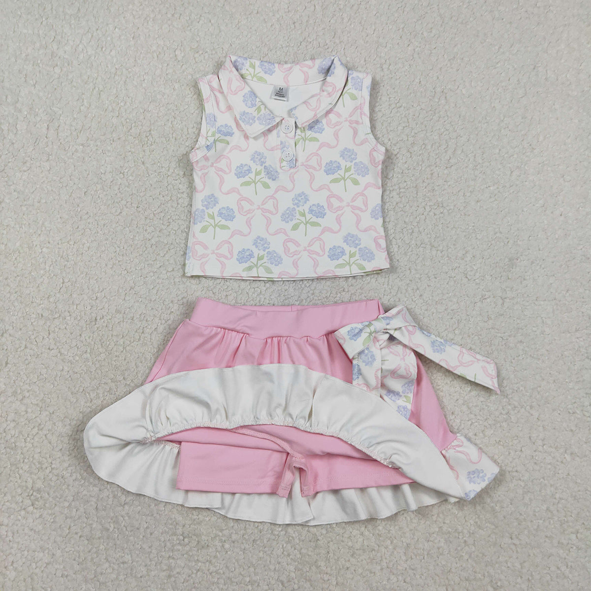 2.2 RTS NO MOQ （In stock）GSD3478 Baby Girls Bows Flowers Button Vest Top Ruffle Skirt Shorts Yoga Active Clothes Sets