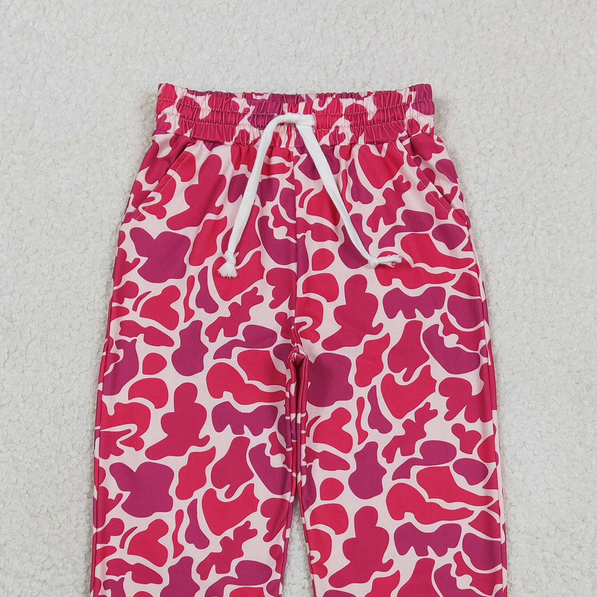 3.10 RTS NO MOQ （In stock）P0696 Kids Fashion Clothes Baby Girls Hot Pink Camo Pockets Jogger Pant Bottoms