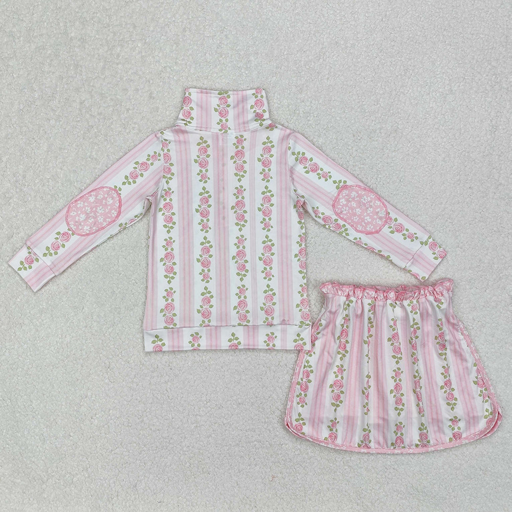 USA Shop (in stock)GLD1002  Baby Girls Skirt Sets Baby Girls Pink Flowers Skort Set with Zip Top And Skirt Bottoms Outfit for Little Girls Cute Floral Print Clothing Set
