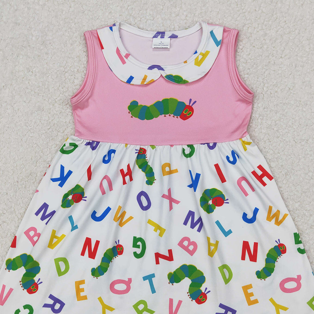 4.09 GSD2152 RTS NO MOQ Baby Girls Summer Dress Baby Girls Pink Sleeveless Letters Caterpillar Dress