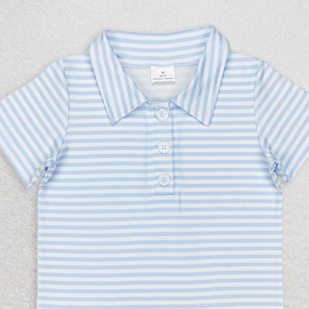 BT0653 RTS NO MOQ Baby Boys Summer Tops Baby Boys Pink Stripes Short Sleeve Buttons Tee Shirts Tops