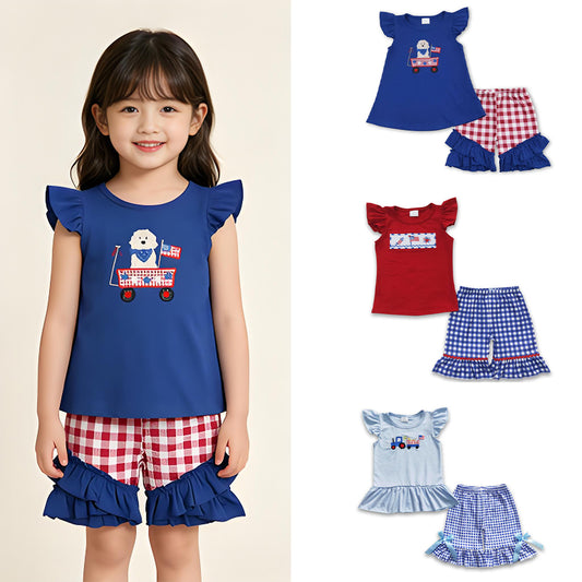 RTS Sibling Flag top shorts girls 4th of july clothing
