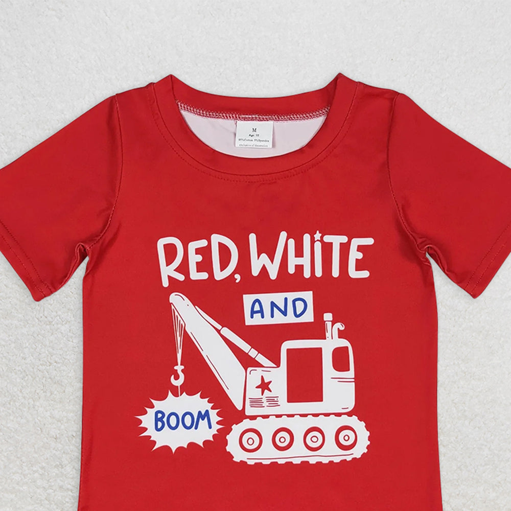 BT0652 RTS NO MOQ Baby Boys Summer Tops  Baby Boys Red 4th Of July Truck Short Sleeve Tee Shirts Tops