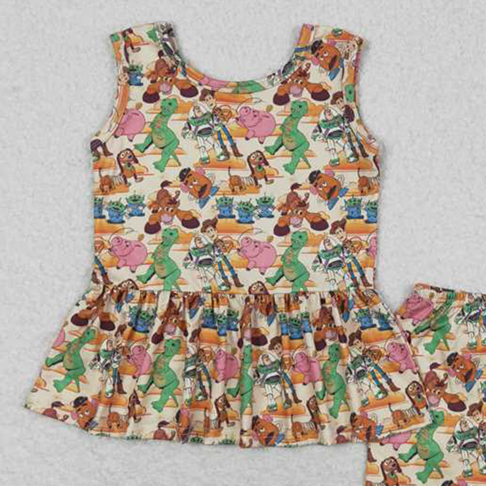 GSSO1275 New Rts No Moq 8-9 Days By Air Arrived it Sleeveless pig dinosaur toy peplum shorts girls clothes