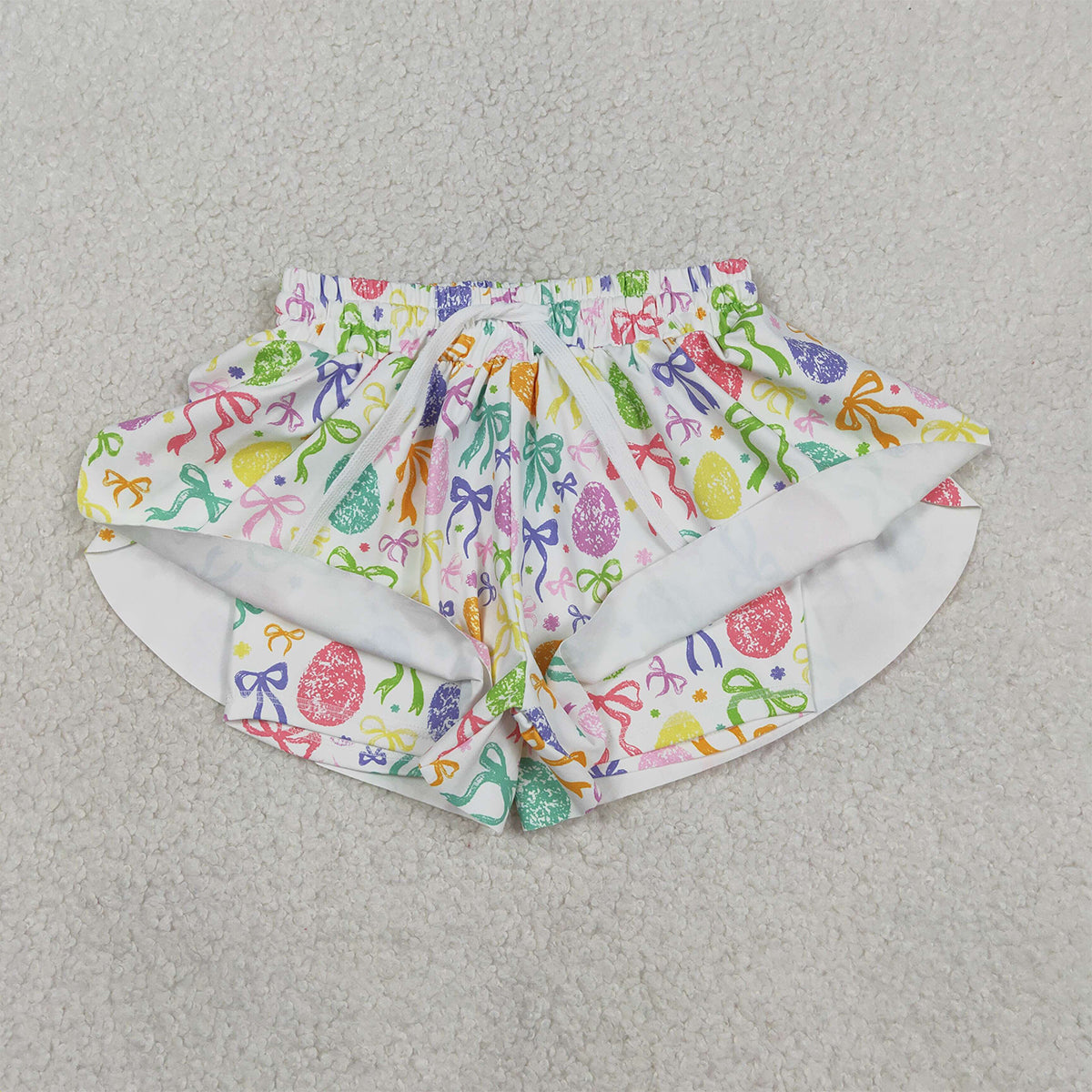 3.5 RTS NO MOQ （In stock）SS0822  Baby Girls Cute Colorful Bows Eggs Easter Yoga Active Ruffle Shorts Bottom