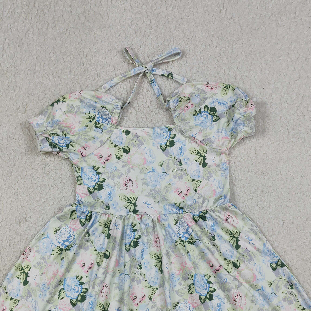 3.19 RTS NO MOQ （In stock）GSD3615 Kids Fashion Clothes Baby Girls Short Sleeve Ruffle Colorful Flowers Knee Length Dresses