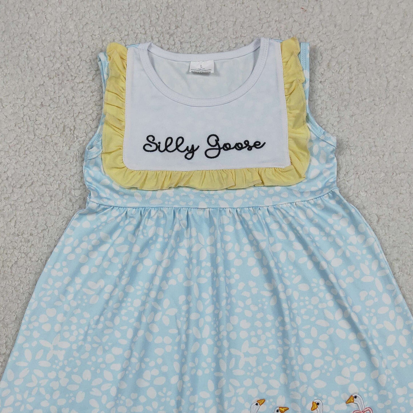 GSD2970 RTS NO MOQ （In stock）Sleeveless silly goose bow embroidery girls dresses