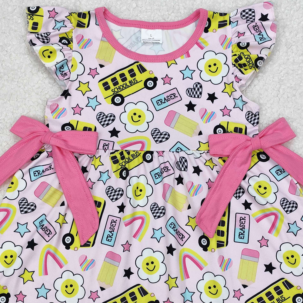 GSD1822New Rts No Moq 8-9 Days By Air Arrived it Flutter sleeves eraser pencil floral girls back to school dress