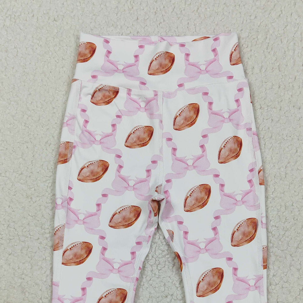 RTS NO MOQ （In stock）P0780 Baby Girls Yoga Pants Baby Girls Pink Bow Footballs Plaid Yoga Active Bell Bottom Pants