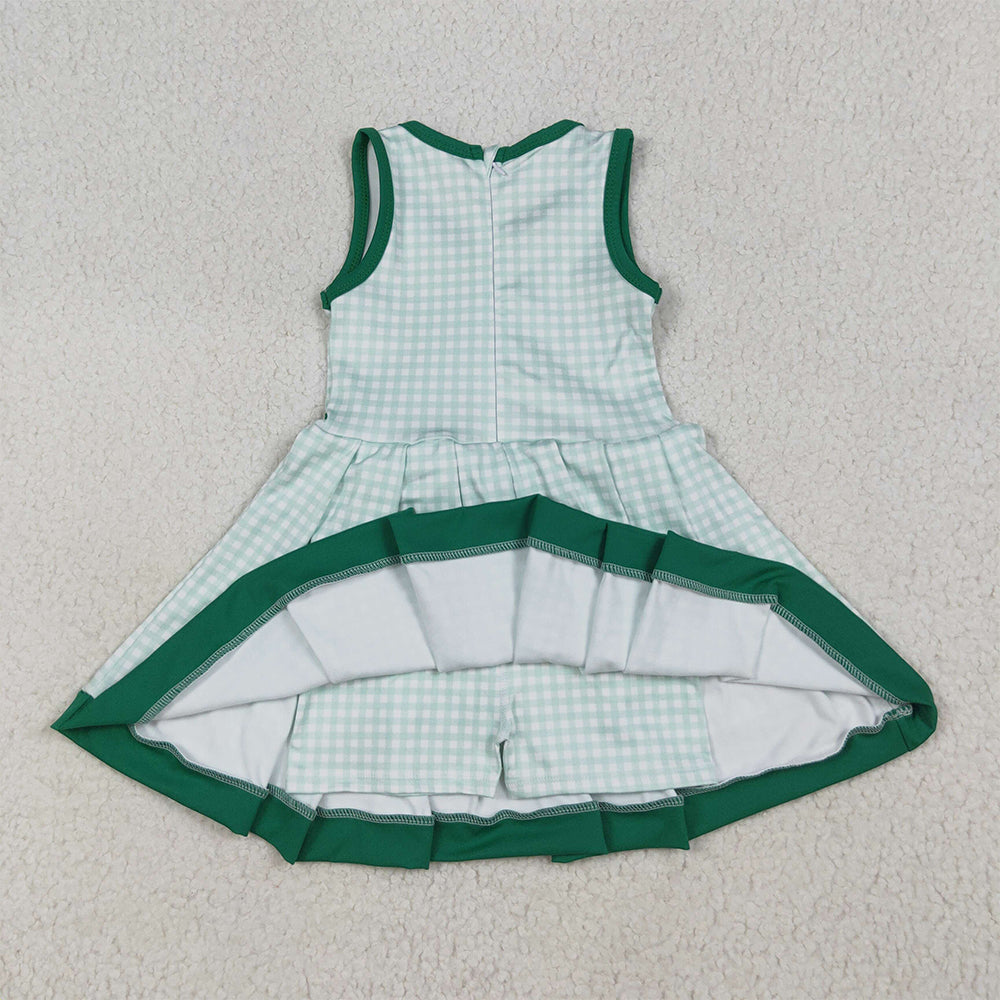 RTS NO MOQ （In stock）GSD2632 Baby Girls Summer Dress Baby Girls Green Plaid Sleeveless Ruffle Short Yoga Knee Length Dresses