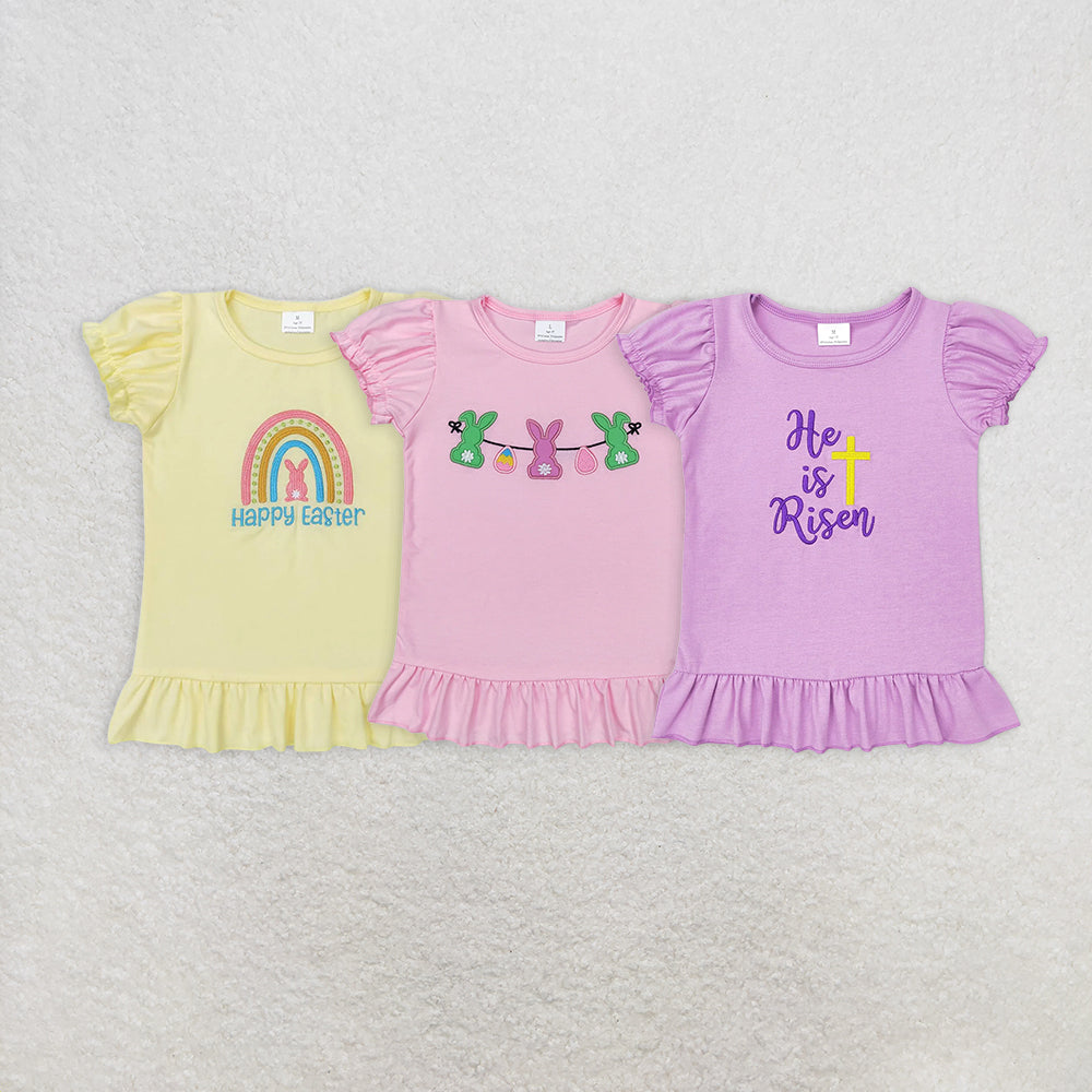 7.02 RTS NO MOQ Sibling Pink bunny eggs short sleeves baby girls easter shirt