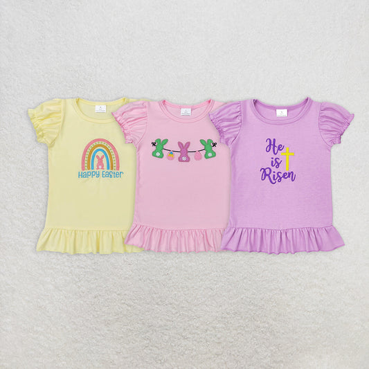 7.02 RTS NO MOQ Sibling Pink bunny eggs short sleeves baby girls easter shirt