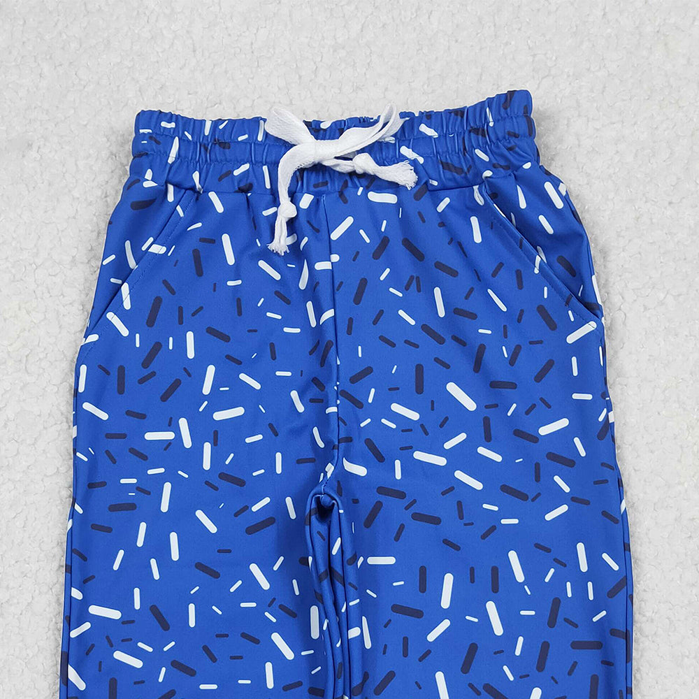RTS NO MOQ （In stock）P0818 Baby Girls Pants Hot Blue Sprinkles Drip Team Pockets Yoga Active Pants