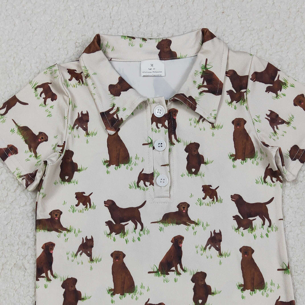 RTS NO MOQ （In stock）BT1299 Baby Boys Summer Tops Dogs Southern Hunting Button Pullovers Tops