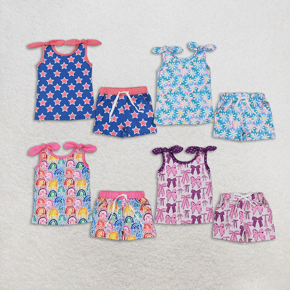 4.21 RTS NO MOQ Light Blue Pink Floral Sleeveless Baby Girls Summer Outfits Girls' Summer Clothing Floral Print Infant Dresses for Warm Weather