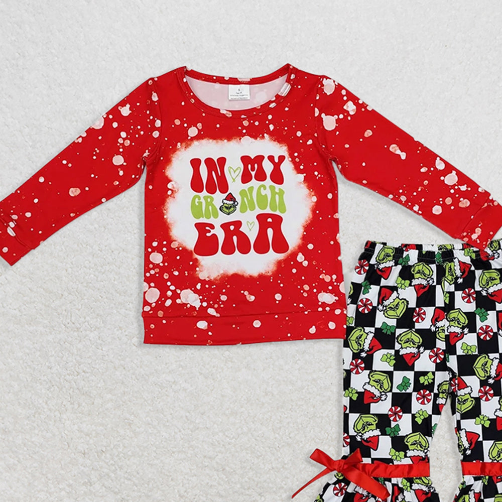 8.19 GLP1902 RTS NO MOQ Baby Girls Winter Outfits  Baby Girls Green Frog Era Tops Bell Pants Clothes Sets