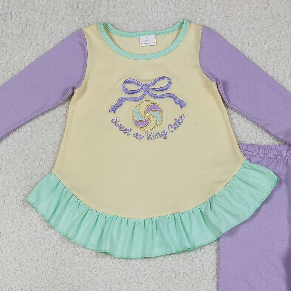 1.8 RTS NO MOQ （In stock）GLP2979 Embroidery Sweet as King Cake Donuts Baby Girls Mardigras Ruffle Pants Clothes Sets