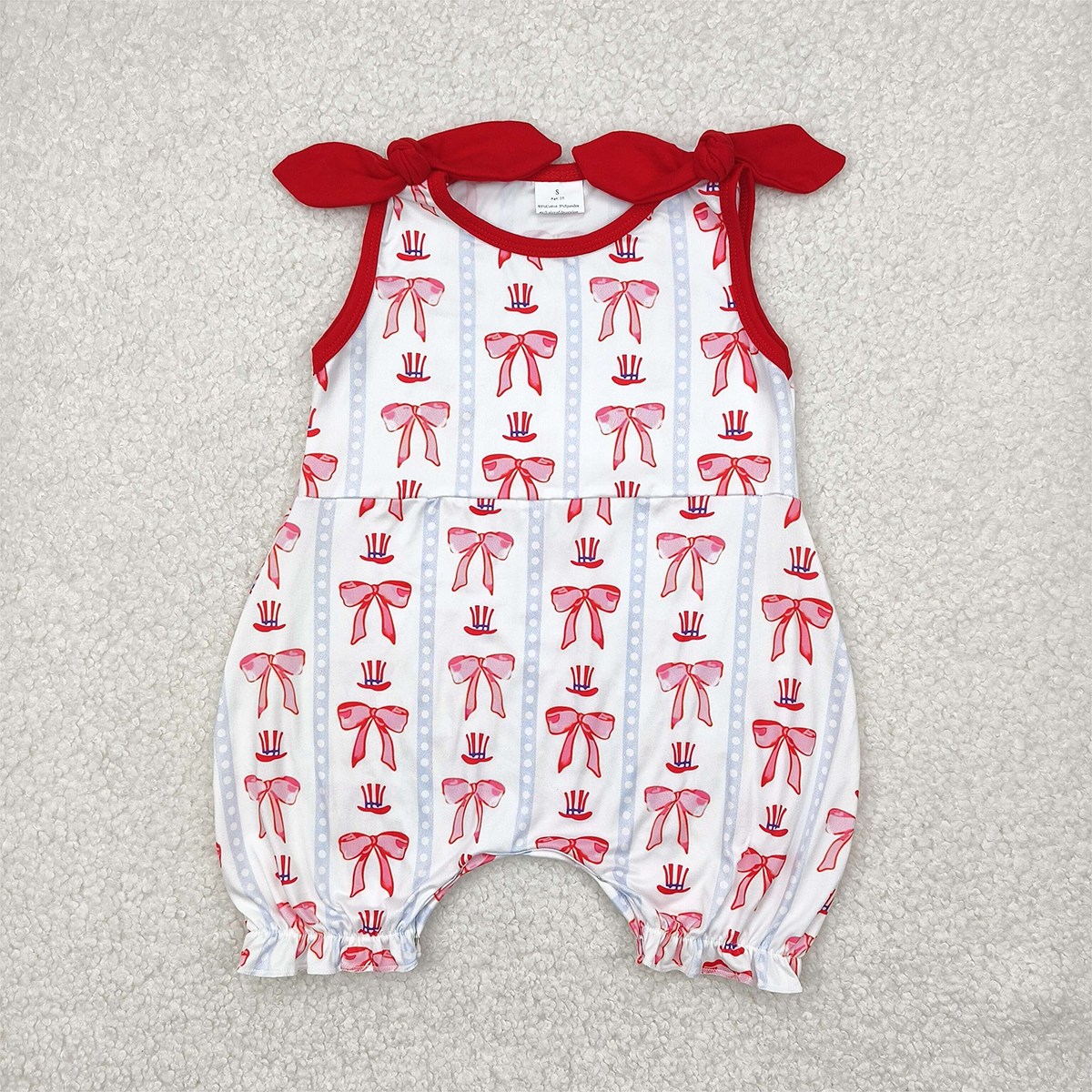 6.09   SR2765RTS NO MOQ  Baby Girls Summer Rompers Baby Infant Girls 4th Of July Bows Hats Rompers
