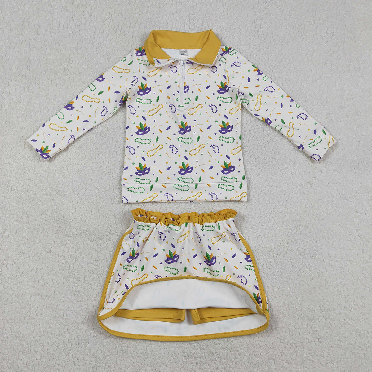 12.29 RTS NO MOQ （In stock）GLD1370 Baby Girls Mardigras Anchors Masks Zip Pullovers Skirt Shorts Yoga Clothes Set