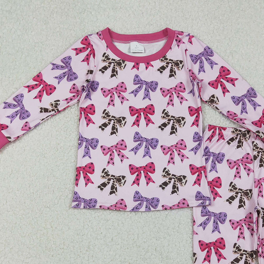 RTS NO MOQ （In stock）GLP2730 Baby Girls Winter Outfits Colorful Bows Top Pants Fall Pajamas Sets