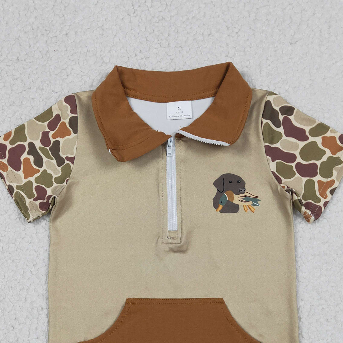 12.25 RTS NO MOQ （In stock）BT1532 Baby Boys Southern Khaki Camo Duck Dogs Zip Pockets Hunting Pullovers Top