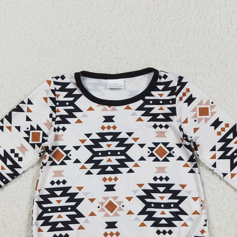 RTS NO MOQ （In stock）LR1822 Baby Boys Winter Rompers Baby Infant Boys Aztec Western Long Sleeve Rompers
