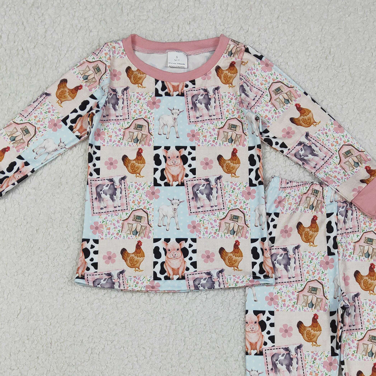 12.6 RTS NO MOQ （In stock）GLP2805 Baby Girls Pigs Chicks Top Pants Farm Pajamas Sets