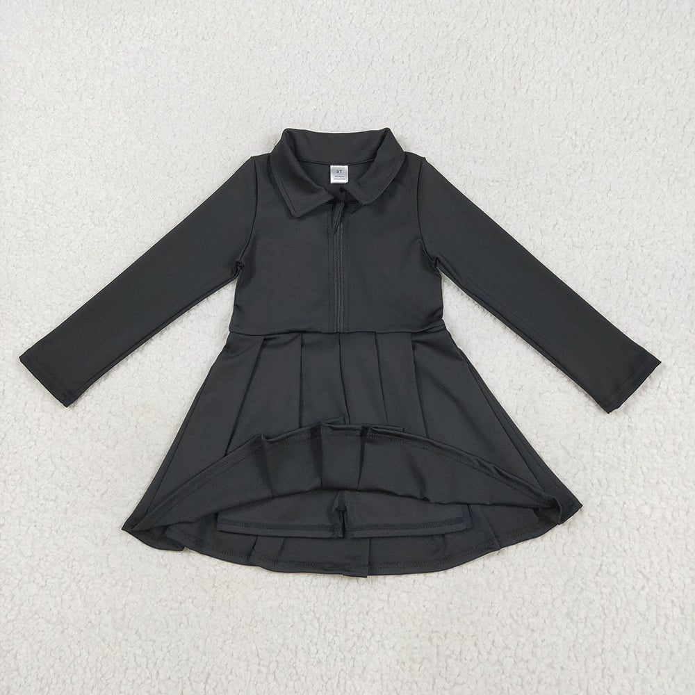 RTS NO MOQ （In stock）GLD1150 Baby Girls Yoga Dress Baby Girls Black Long Sleeves Zipper Yoga Active Wear Dresses