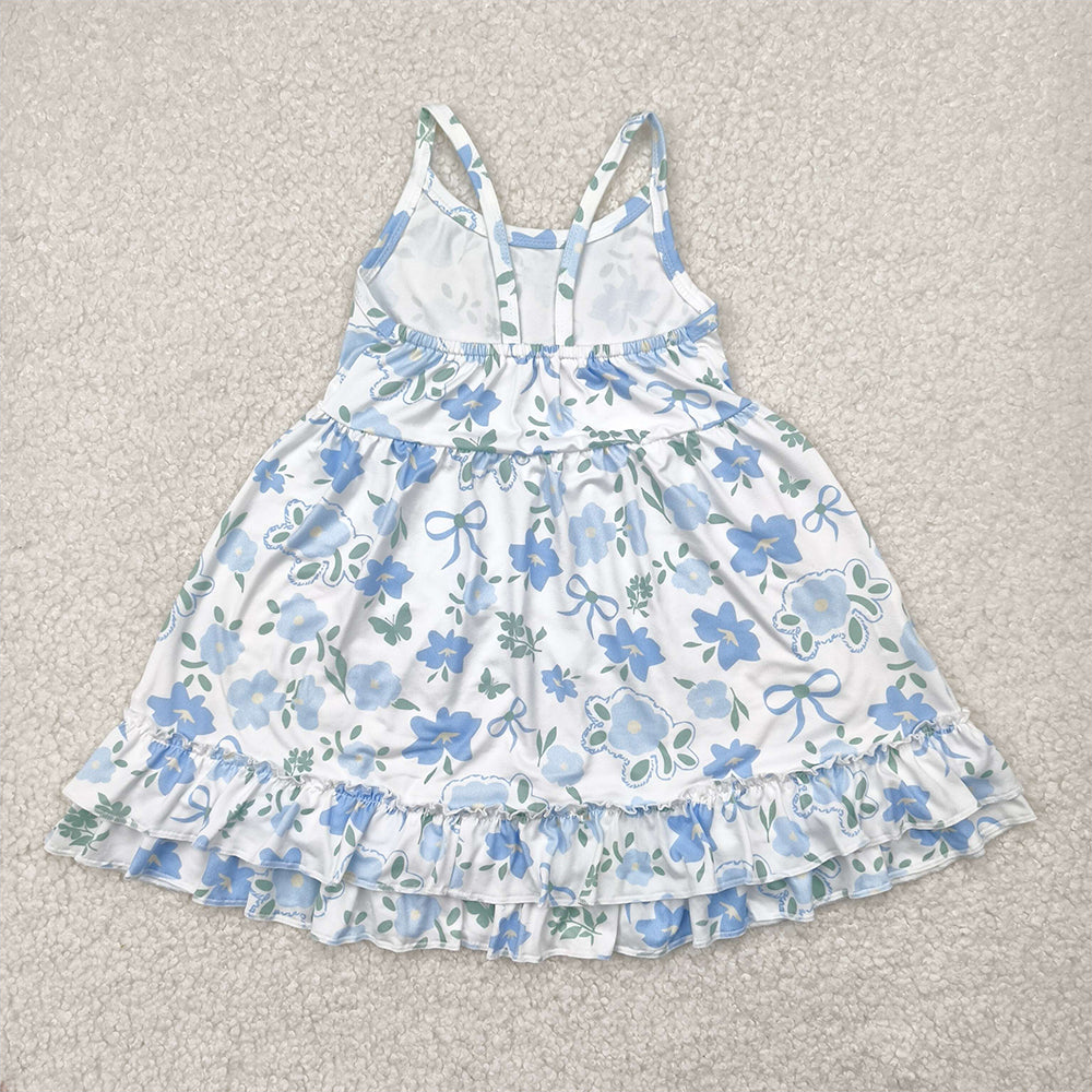4.12 GSD2377 RTS NO MOQ Baby Girls Summer Dress  Baby Girls Summer Blue Floral Dress