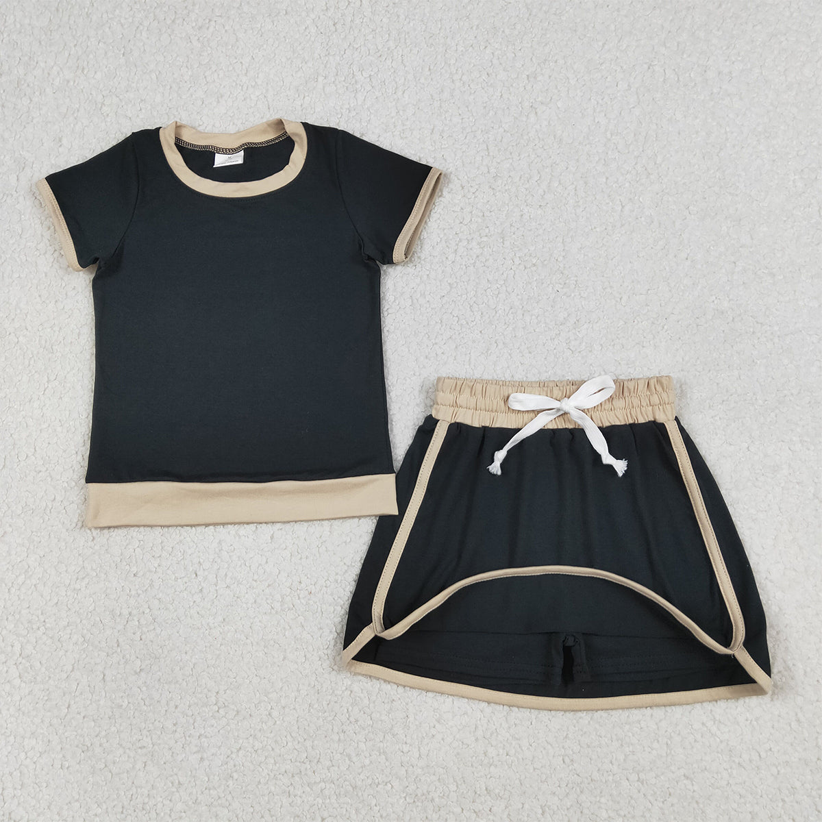 4.14 GSD3923 RTS NO MOQ （In stock ）Black cotton top skirt kids girls summer outfits