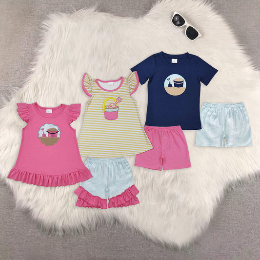8.12   RTS Sibling Flutter sleeves beach sand top shorts girls boyssummer outfits