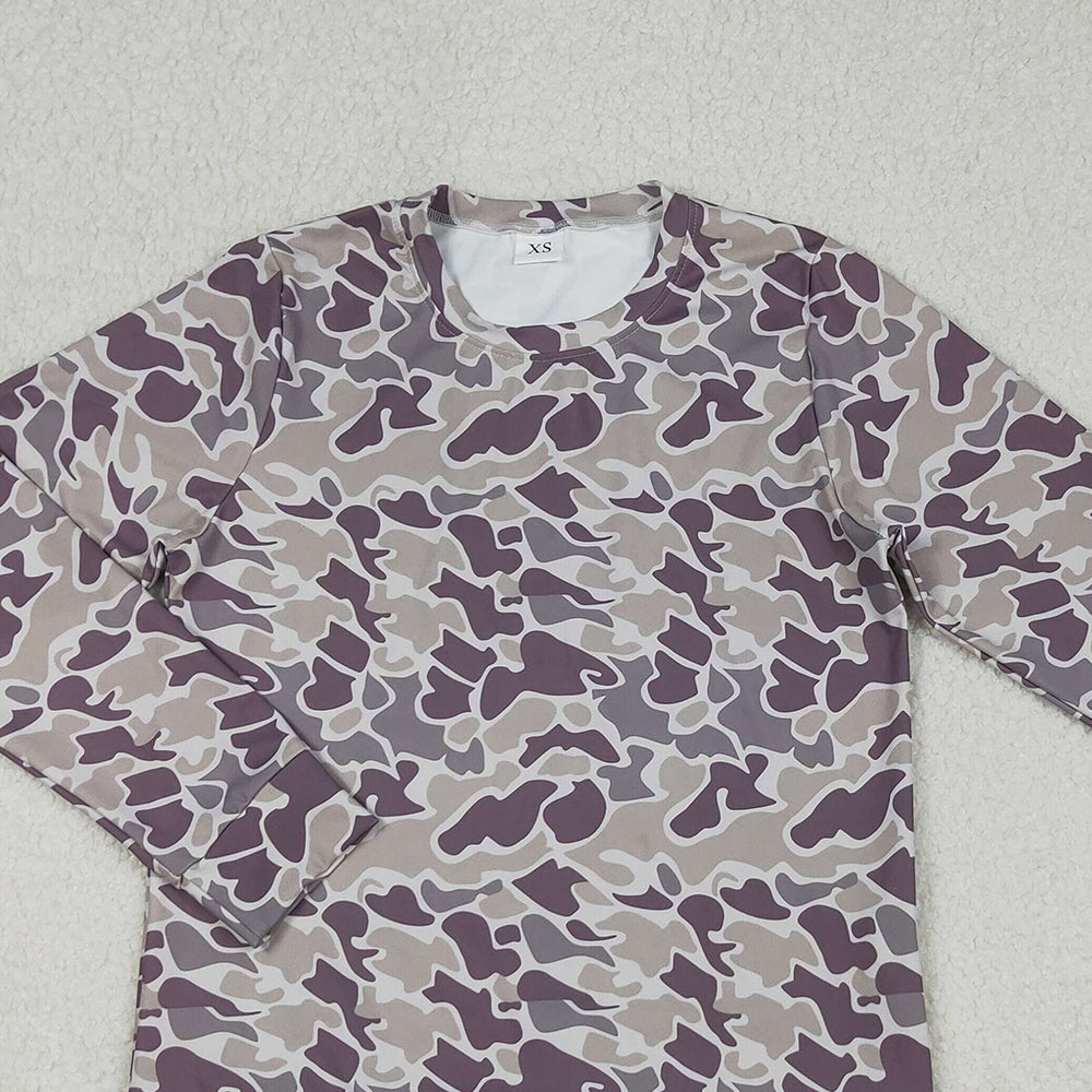 9.30  RTS NO MOQ （In stock）GT1124 Adult Women Dark Gray Camo Southern Long Sleeve Tee Shirts Top